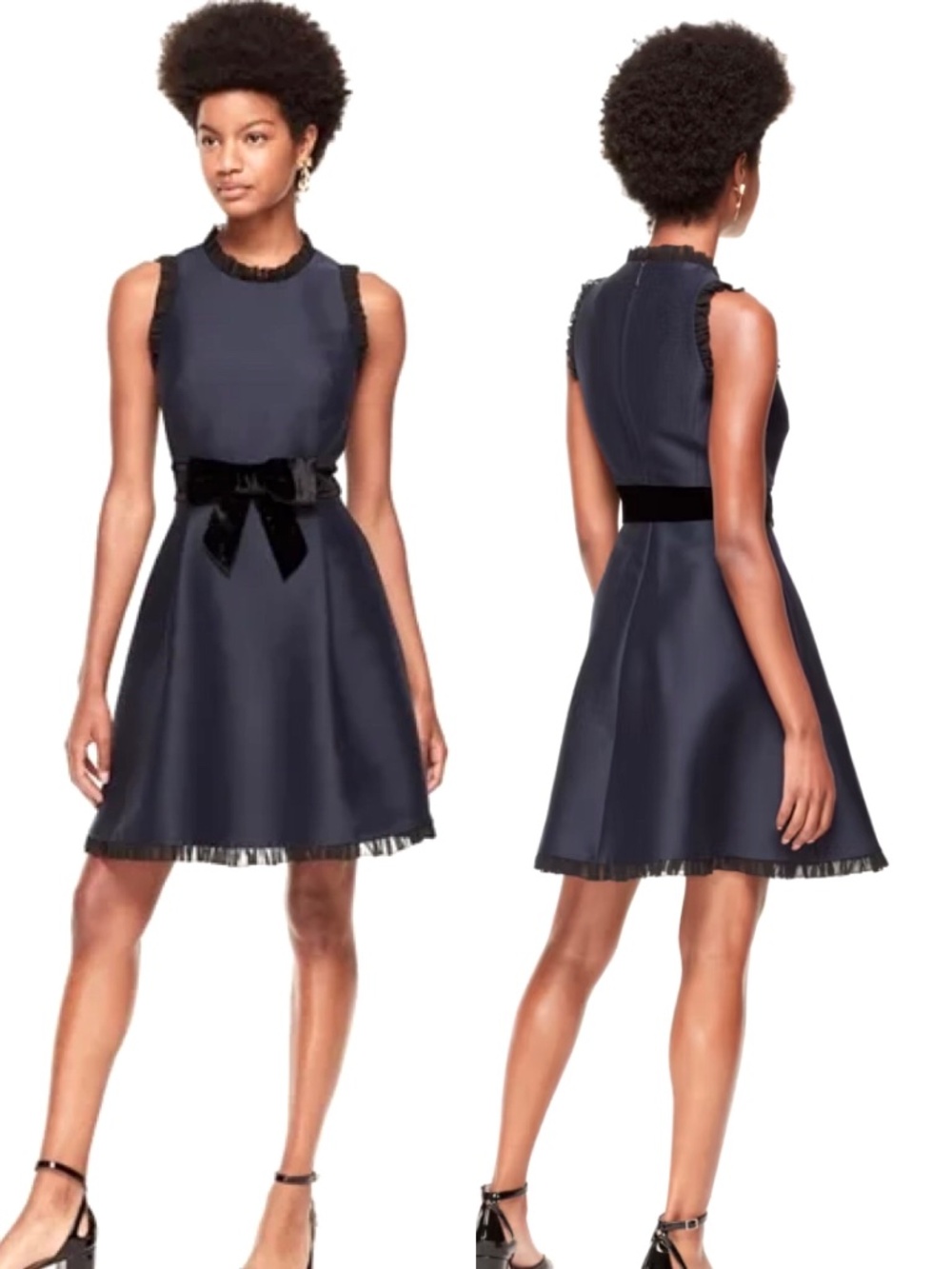 KATE SPADE Velvet Bow Fit and Flare Dress in Dark Navy - 4